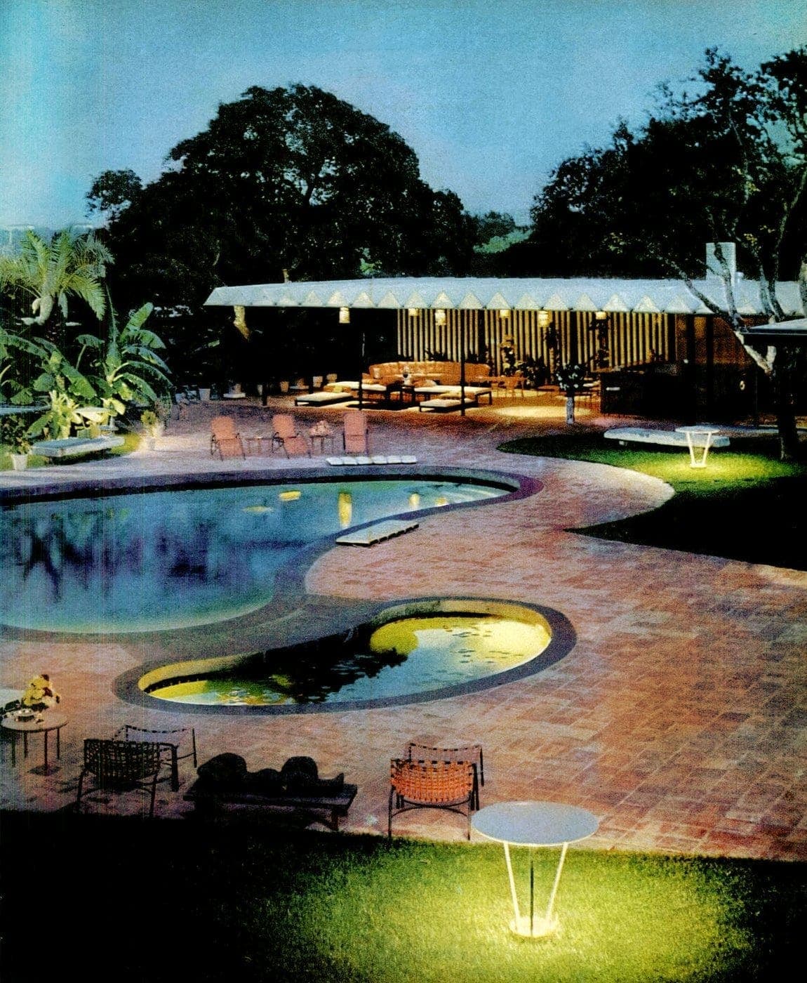 1960 backyard pools with a large covered patio