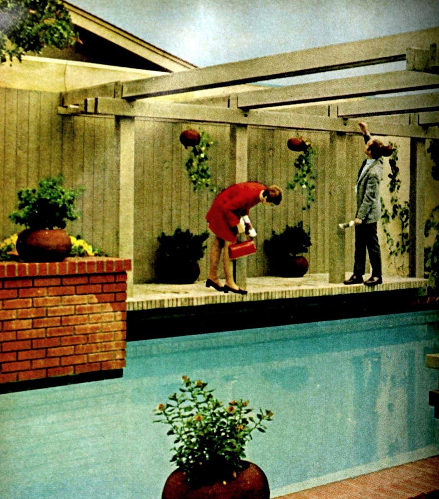 A pretty and private backyard pool area in a vintage style from 1969 (2)