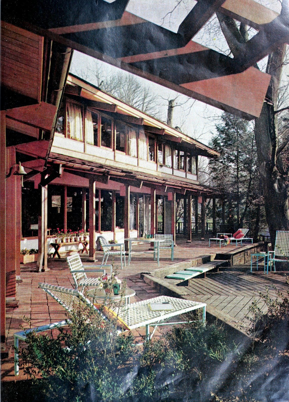 Angled midcentury modern backyard patio and deck (1962)