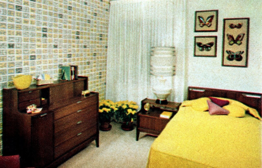 Small bedroom in typical 1950s prefab home