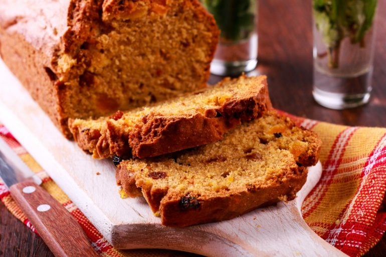 Classic cranberry pumpkin bread recipe - Sliced loaf close-up