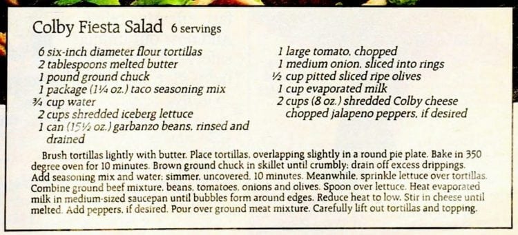 Colby fiesta salad recipe (1987)