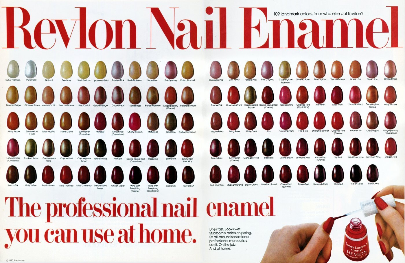 Colors of retro 1980s discontinued Revlon nail polish