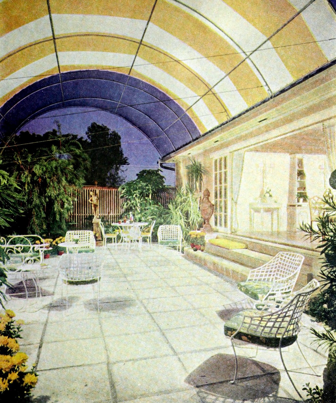 Large yellow and white canvas dome over the garden (1961)