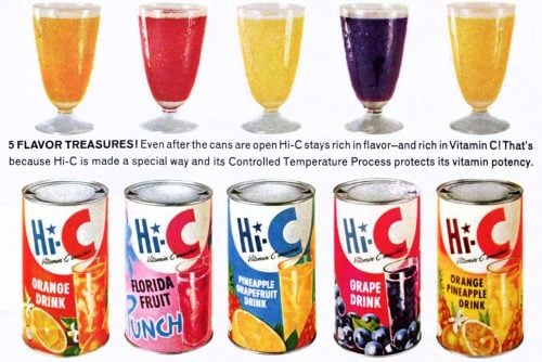 Old-fashioned Hi-C drink flavors