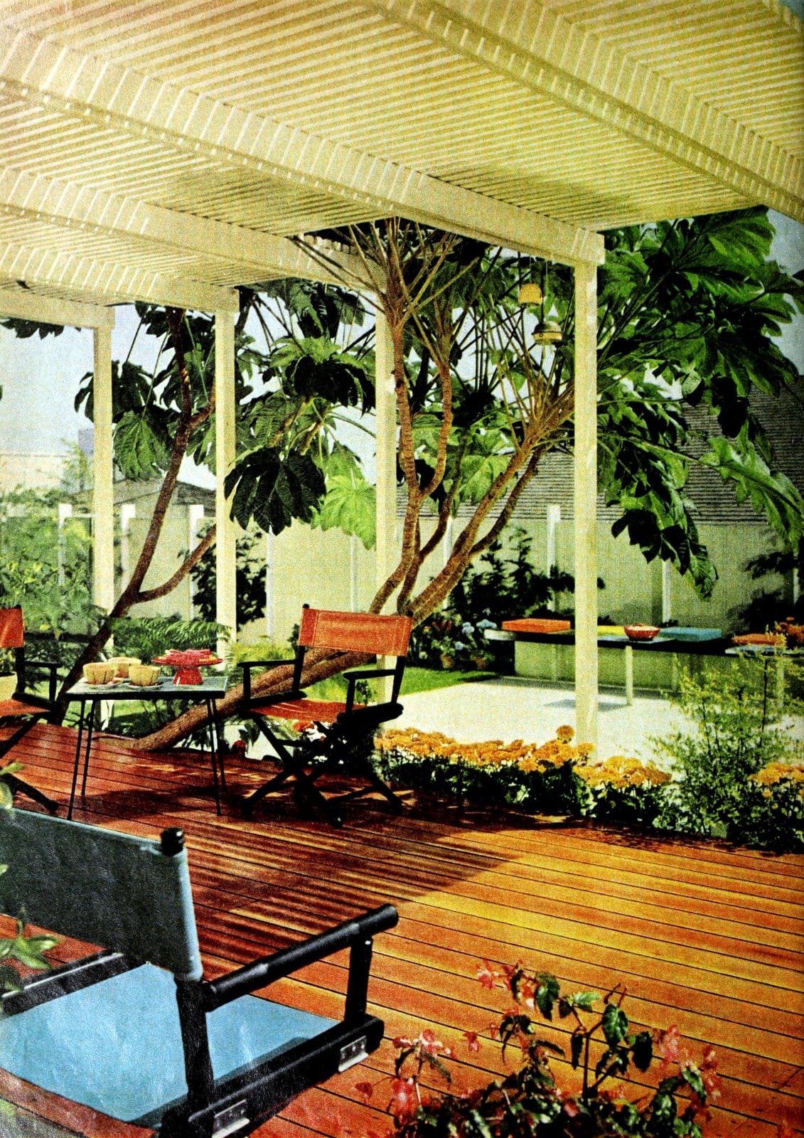 Pretty covered patio decking for a retro 60s backyard (1963)