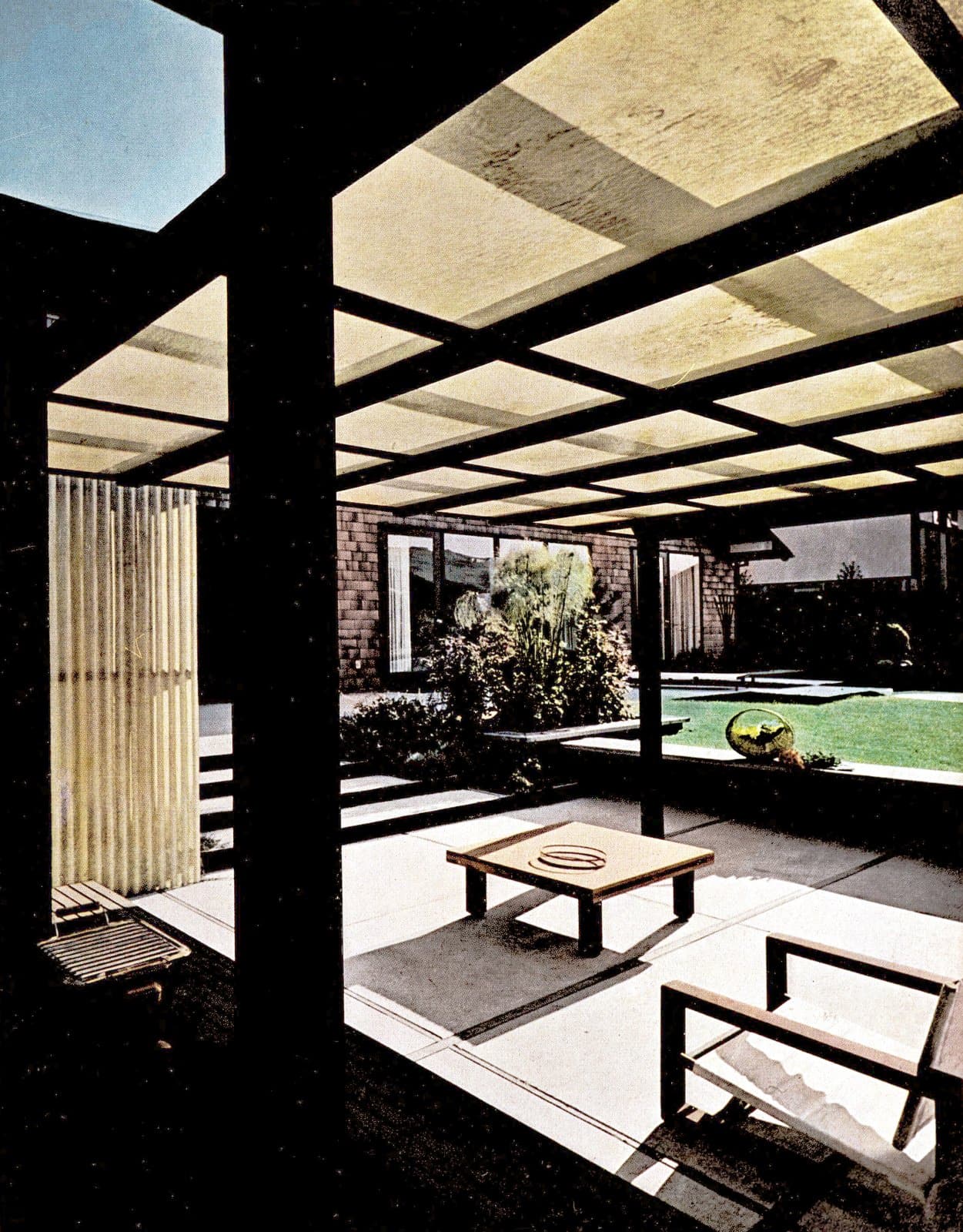 Retro 60s covered backyard porch patio