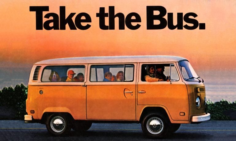 Take the Bus - VW bus in orange from 1977