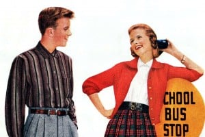 Teens Sears - bus stop - Aug 1956