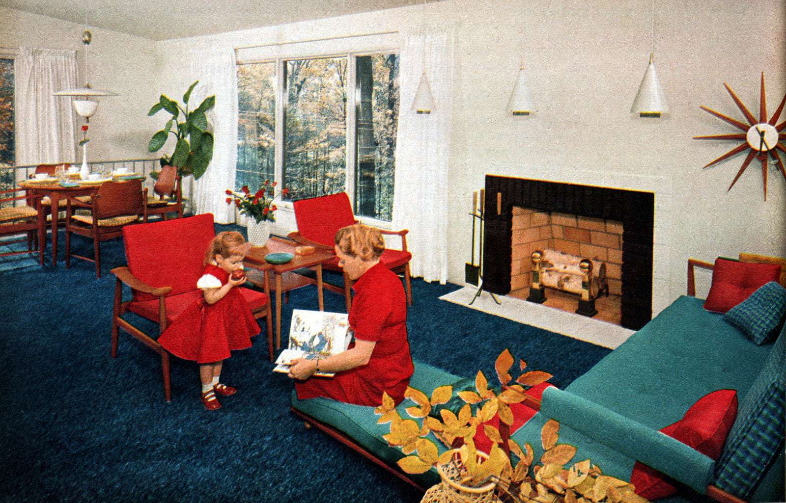 Typical 1950s prefab home - dining area and living room