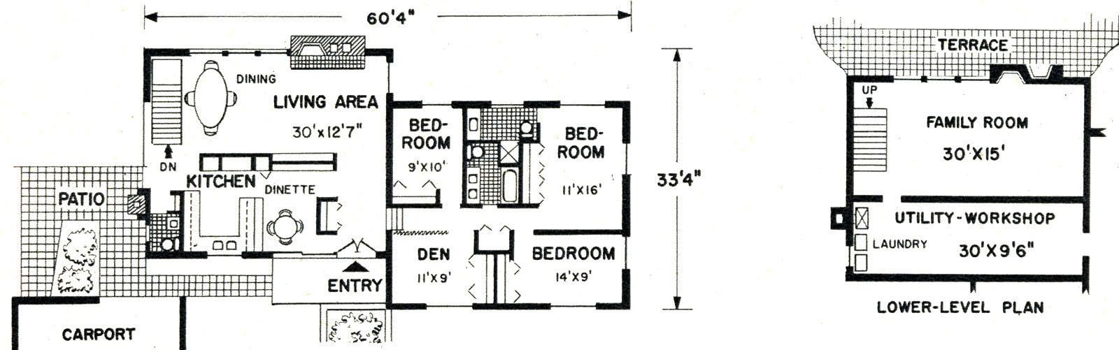 Typical 1950s prefab home - architect floor plan from 1968