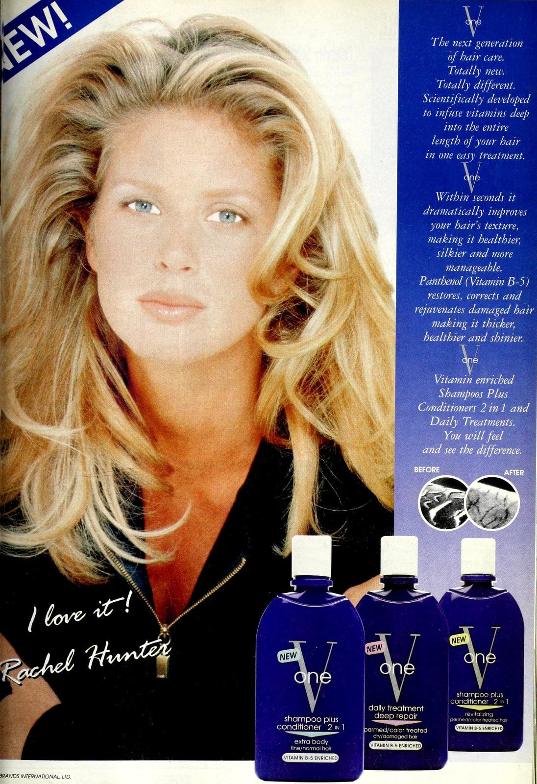 V One shampoo, hair repair and conditioner with Rachel Hunter (1995)