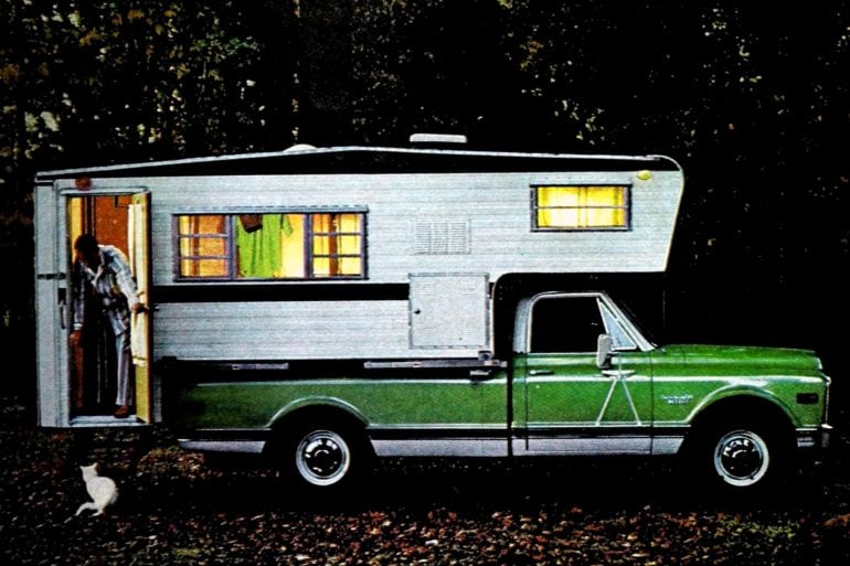 Vintage truck campers with pickup trucks and living space - 1960s 1970s 1980s