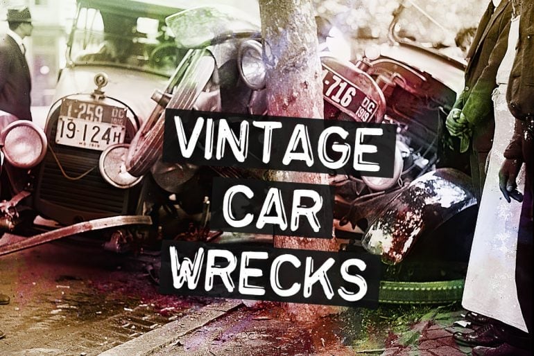 Vintage car wrecks from the days before seatbelts and airbags