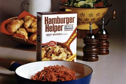 Vintage Hamburger Helper dinner mixes from the 70s 80s and 90s