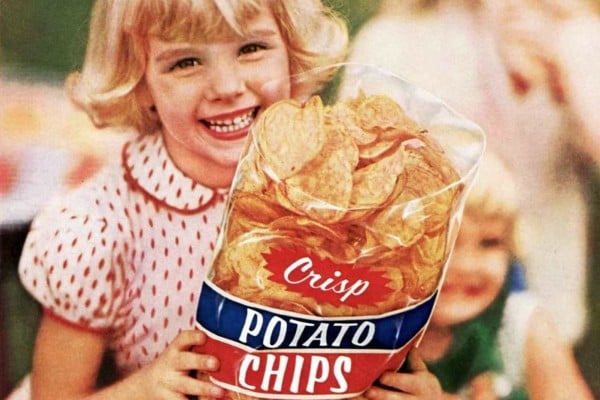 Old potato chip brands and packaging from the 20th century