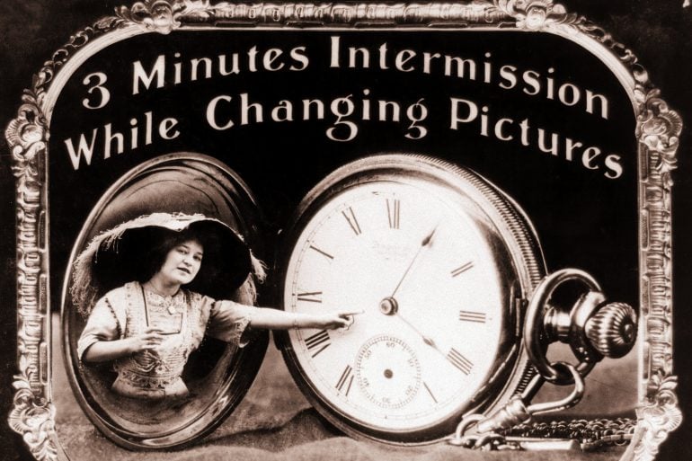 Vintage silent movie title cards and theater announcements