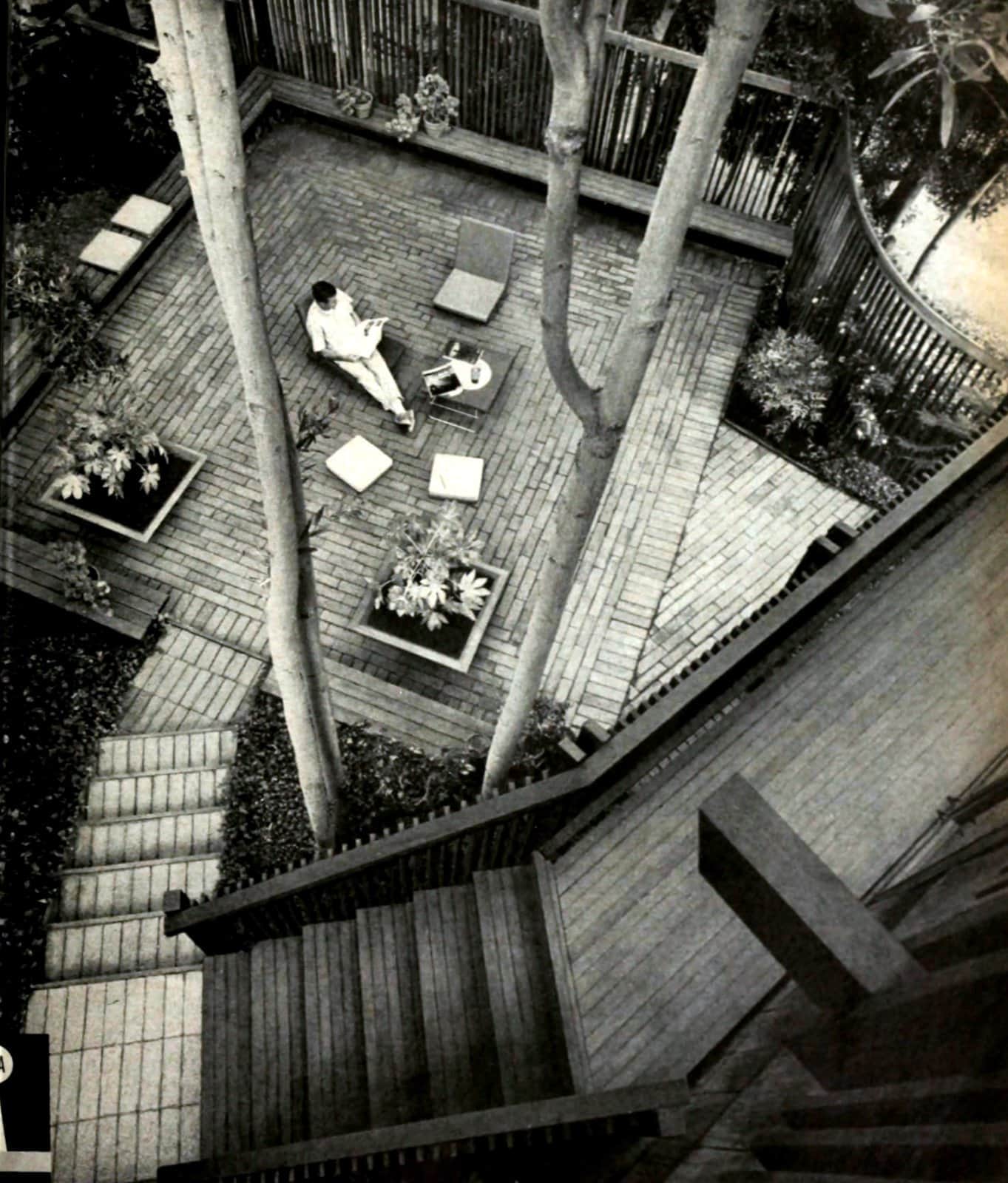 Wooden deck and staircase make a peaceful and private backyard in 1966