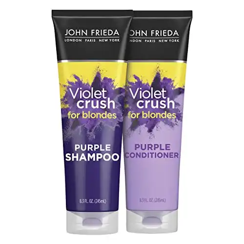 John Frieda Violet Crush Purple Shampoo and Conditioner Set for Blonde Hair, Blonde Toner Neutralizes Yellow Tones for Bleached, Blonde, and Platinum Hair, Enhance Blonde Tones, 8.3 oz (2 Pk Set)